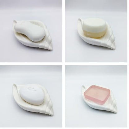 Sea-Shell Soap Holder, Ceramic Soap Tray with Self Draining, Soap Tray for Sink Washroom Bathroom Shower, Small Cute and Elegant Holder with Glaze, Easy Cleaning (Pink) - color: Pink