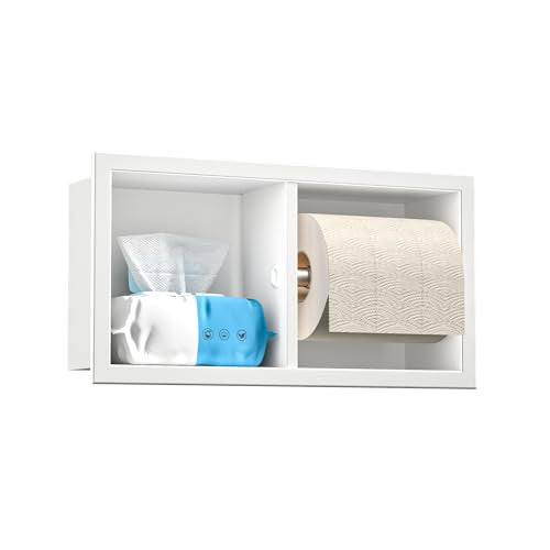 Dual Roll Toilet Paper Holder, Recessed Toilet Tissue Holder | for Bathroom Remodeling, 304 Stainless Steel Horizontal Toilet Paper Niche (Matte White) - color: Matte White