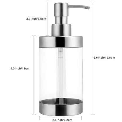 Dish Soap Dispenser Hand Pump Dispenser 1PCS (10OZ/300ML) | Stainless Steel Case Acrylic Liner Shatterproof and Leakproof Refillable Liquid Hand Soap Dispenser for Bathroom & Kitchen