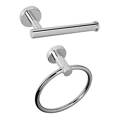 NearMoon 2 Pieces Bathroom Hardware Accessories, Towel Ring and Toilet Paper Holder- Stainless Steel Bath Towel Hanger and Hand Towel Holder, Wall Mounted (Chrome Finish) - color: Chrome Finish