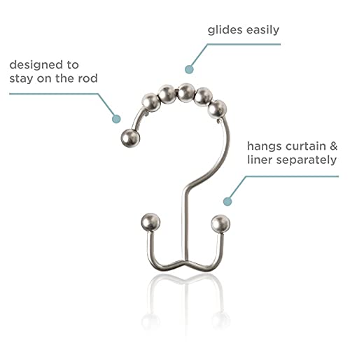 Double Shower Curtain Hooks - Set of 12 Metal Shower Curtain Rings - Double Glide Shower Hooks for Bathroom Curtain (Matte Nickel) - color: Matte Nickel