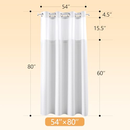 River Dream Cotton Blend Fabric Shower Curtain Set with Liner, White, 54x80 | Waffle Weave, No Hook Needed, with Snap in Replacement Liner, Top Sheer Window, Hotel Quality Fabric for Bathroom - color: White, size: 54"W x 80"L (Pack of 1)
