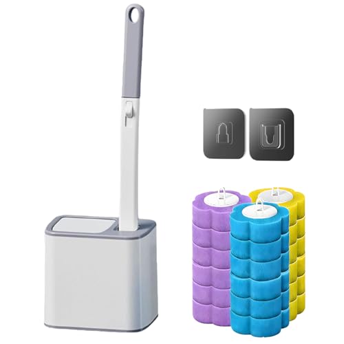 Disposable Brush with Holder & Refill Heads - Hygienic Sanitary Toilet Cleaner for Easy Cleaning, Streak-Free Fresh Bathroom, No Mess Disposable Toilet Bowl Cleaner Wand (1, Grey) - color: Grey +18 Refill