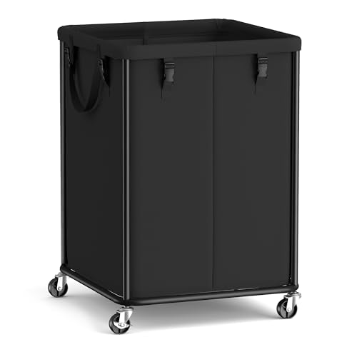 SONGMICS Laundry Basket with Wheels, Rolling Laundry Hamper with Steel Frame, Removable Liner Bag,45 Gallon (170 L), Ink Black URLS031BH01 - color: Ink Black, size: 170L-Rectangular