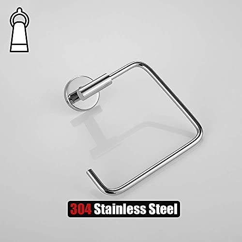 JQK Chrome Towel Ring, Stainless Steel Square Ring Towel Holder for Bathroom, 6 Inch Matte Black Wall Mount, TR140-CH