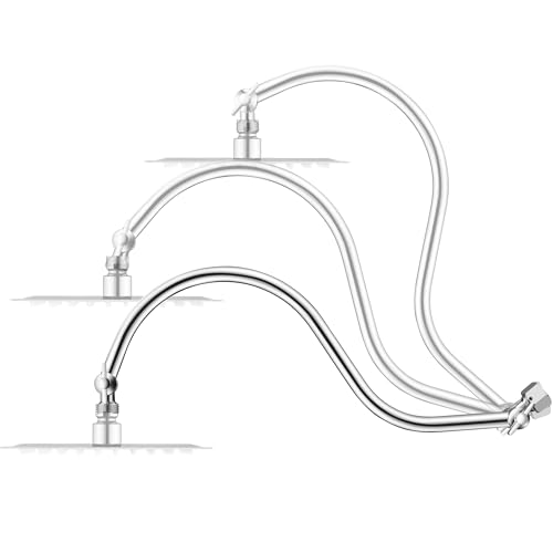 15 inch Goose Neck Curved Extra Long Adjustable Shower Head Extension Arm With Locking Set Screw, Singing Rain Brass Angle Height Adjustable, G1/2 Universal Connector Compatible (Chrome Finish)