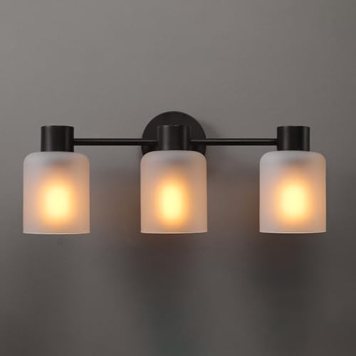 Globe Electric 4-Piece All-in-One Bathroom Set, Matte Black, 3-Light Vanity Light with Frosted Glass Shades, Towel Bar, Toilet Paper Holder, Towel Ring - color: Matte Black, Frosted Glass, 3-Light