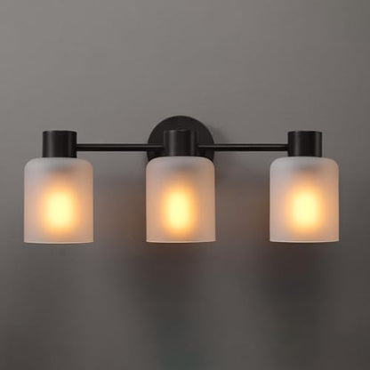 Globe Electric 4-Piece All-in-One Bathroom Set, Matte Black, 3-Light Vanity Light with Frosted Glass Shades, Towel Bar, Toilet Paper Holder, Towel Ring - color: Matte Black, Frosted Glass, 3-Light