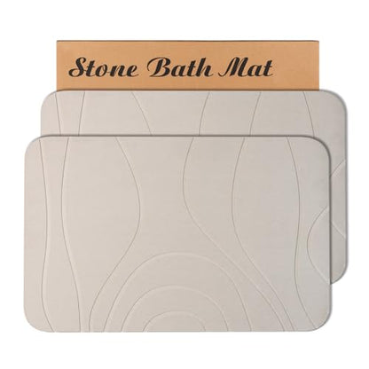Stone Bath Mat, 2 Pack Diatomaceous Earth Shower Mat, Non-Slip Super Absorbent Quick Drying Bathroom Floor Mat, 24x15, Greyish White - color: Greyish White