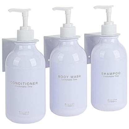 Shampoo and Conditioner Dispenser for Shower Wall 3 Chamber,Refillable Shampoo and Conditioner Bottles with Waterproof Labels,Soap Dispenser with Pumps - color: 3 Bottles 3 Wall Mounts-white