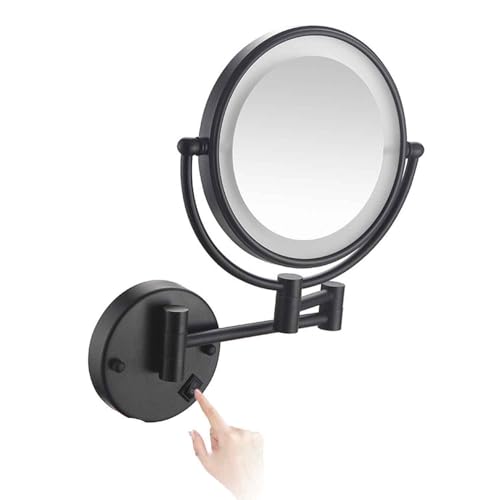Wall Mounted Makeup Mirror with Lights,Double Sided 1X/10X Magnifying Vanity Mirror with Push Button Switch,360° Swivel Design, Extendable and Folding Arm - for Men and Women - color: Black, size: Plugln
