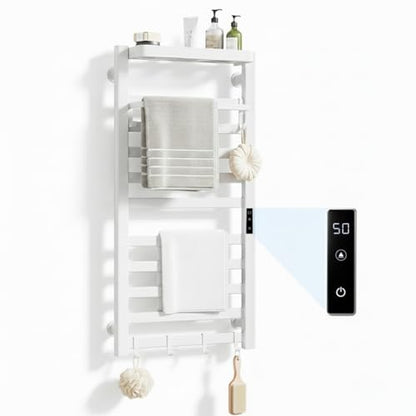 Wall Mounted Heated Towel Rack, 10-Bar Electric Towel Warmer with Timer & Adjustable Temperature, Fast Heating Towel Warmer for Bathroom, Space Aluminum, Rust-Resistant (White, 10bar)