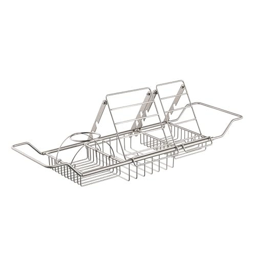 Woodbridge Stainless Steel Extendable Bathtub Caddy Tray in Brushed Nickel Finish with Removable Wine Holder, Book and Phone Rack, Bathcad-BN - color: Brushed Nickel