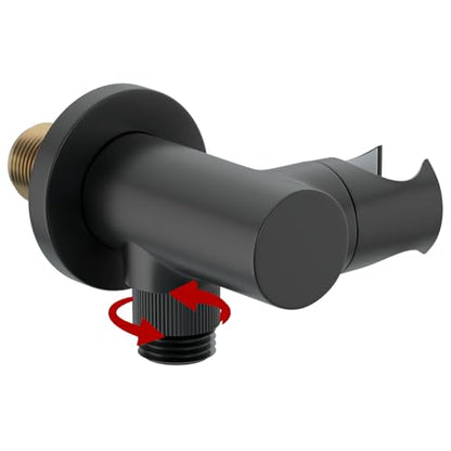 Bathroom Brass Round Water Supply Elbows Angle Adjustable Wall Mount Hand Held Shower Head Bracket with On/Off Flow Control Holder, Matte Black - color: Matte Black