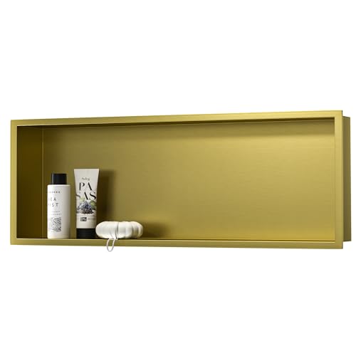 Stainless Steel Shower Niche 36" X 12" Gold No Tile Needed Niche | Recessed shower niche,bathroom niche shower for shampoo & soap storage,space-saving,horizontal built-in shower niche shelf - color: Gold, size: 36" X 12"