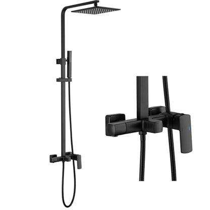 RBROHANT 3 Functions Exposed Shower System, Matte Black Exposed Shower Faucet Set, 10 Inch Rain Shower Head with Handheld and Tub Spout,Shower Height Adjustable, Wall Mounted - color: Matte Black
