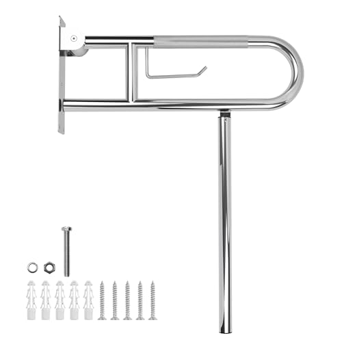 Handicap Grab Bar,23.6 Inch Stainless Steel 1.25" Diameter Toilet Safety Rails for Bathroom with Paper Holder, Anti-Slip Flip-Up Support Rail for Seniors Elderly - size: 23.6 Inch