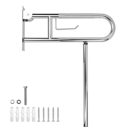 Handicap Grab Bar,23.6 Inch Stainless Steel 1.25" Diameter Toilet Safety Rails for Bathroom with Paper Holder, Anti-Slip Flip-Up Support Rail for Seniors Elderly - size: 23.6 Inch