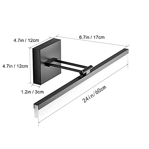 Ralbay 24" LED Modern Black Vanity Light 14W Adjustable Matte Black Bathroom Vanity Light Modern LED Bathroom Vanity Light Fixtures Over Mirror (6000K Cool White Light) - color: Black, size: 24 inch