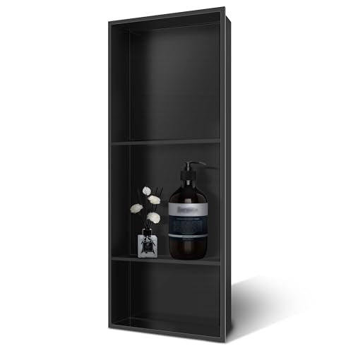 Shower Niche 13 × 31 Black, 3 Shelves Wall Niche Recessed Shelf for Bathroom Storage, Shower Niche Insert Tile Ready No Tile Needed Over Mount Installation - color: Black, size: 31" x 12"