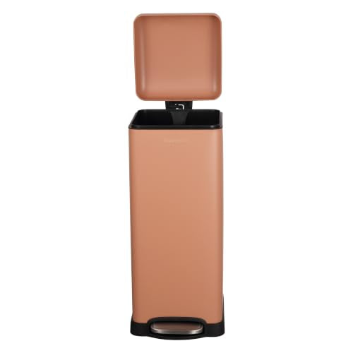 happimess Betty 8 Gal Step Trash Can Soft-Close Lid, Clay Rose | Removable Liner, Semi-Rectangular, Steel Pedal, Iron Powder Coated, 27" Height, Non-Skid Base - color: Clay Rose