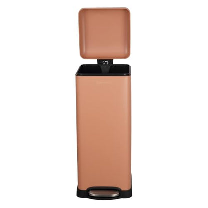 happimess Betty 8 Gal Step Trash Can Soft-Close Lid, Clay Rose | Removable Liner, Semi-Rectangular, Steel Pedal, Iron Powder Coated, 27" Height, Non-Skid Base - color: Clay Rose