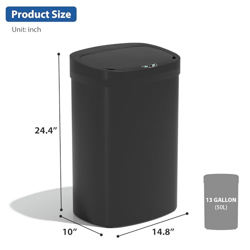 13 Gallon/50 L Kitchen Trash Can with Lid, Garbage Can with Touch-Free Lid, Cute Automatic Trash Can Bathroom Trash Bin, Motion Sensor Waterproof Trash Bin - color: Black, size: 1 Trash Can