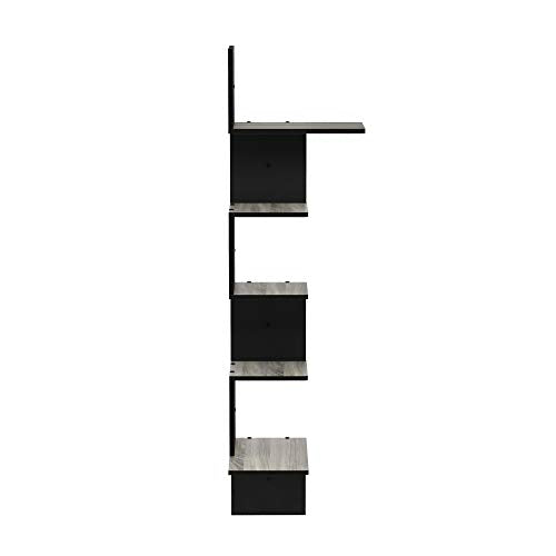 Furinno Rossi Wall Mounted Shelves, 5-Tier Rectangle, French Oak Grey/Black - color: French Oak Grey/Black