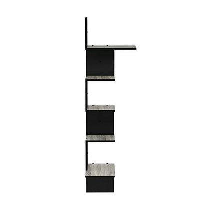 Furinno Rossi Wall Mounted Shelves, 5-Tier Rectangle, French Oak Grey/Black - color: French Oak Grey/Black