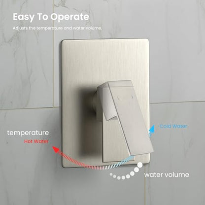 KIBI Cube 2-Function Rain Shower Column, Solid Brass, Brushed Nickel | 10in Rain Head Plus 3-Mode Handheld, Height-Adjustable, Brass Rough-in Valve, Pressure Balance, Wall-Mounted, KSC404 - color: Brushed Nickel