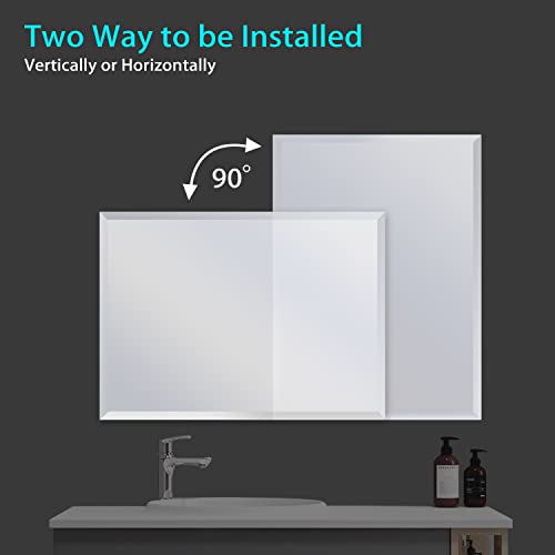 24x32 Inch Frameless Bathroom Mirror Rectangle Beveled Mirror Wall Mirror Explosion Proof and Shatterproof Bathroom Vanity Mirror Wall Mounted Hang Firmly (Horizontal or Vertical) - size: 24"L x 32"W