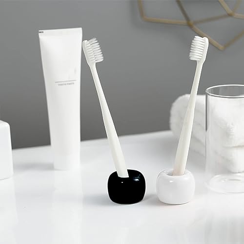 Mini Ceramics Toothbrush Holder Stand for Bathroom Vanity Countertop, Handmade Couple Toothbrush Head Holder, Shaver Holder and Office Pen Holder, Black&White, Pack of 2 - color: Black&white