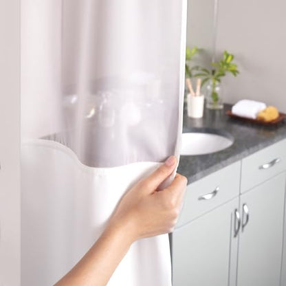 Hookless It’s A Snap! Waffle Stripe Shower Curtain, 2-in-1 Shower Curtain Includes Fabric Shower Curtain with Sheer Top Window and Flex-On Rings, Liner Compatible, 71” x 74”, Light Grey - color: Light Grey Stripe, size: 71"W x 74"L (Pack of 1), style: Wit
