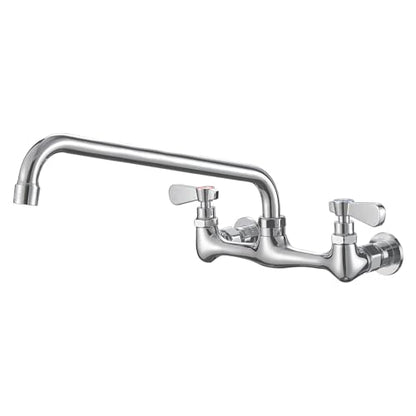 Wall Mount Kitchen Faucet 14" Gooseneck Swivel Spout, Chrome | Lead-Free Brass Body, Dual Handle Hot & Cold,8" Center,Commercial Sink Faucet for Laundry Restaurant Utility Sinks - size: 14 Inch