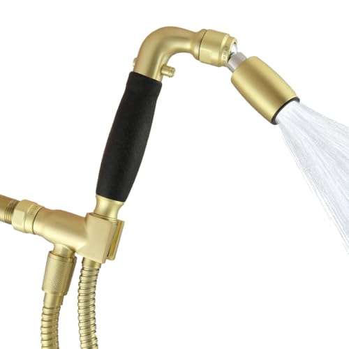 High Sierra® Solid Lead-Free Metal Handheld Shower Head, Trickle Valve, Includes 72” Flexible Stainless Steel Hose With Biofilm Resistant Silicone Inner Tube, Holder. Ultra Low Flow 1.25 GPM. Gold - color: Brushed Gold w/ Nylon Insert, size: 1.25 GPM