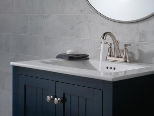 Delta Woodhurst Centerset Brushed Nickel Bathroom Faucet, 4 Inch 3 Hole Bathroom Sink Faucet for Vanity, Metal Push-Pop Drain Assembly, Stainless 2532LF-SSMPU