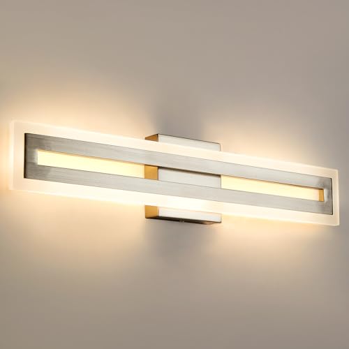 WILON Modern Bathroom Vanity Light 24 Inch, Brushed Nickel LED Vanity Light, 15W 3CCT Dimmable Bathroom Light Fixtures Over Mirror, Rotatable Wall Lamp, Long Wall Sconce Light for Bar Bedroom Kitchen