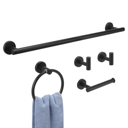 Livabber 5-Piece Bath Hardware Set, 24 Inch SUS304 Stainless Steel Towel Bar Set, Heavy Duty Wall Mounted Towel Racks for Bathroom Accessories Kit (Black) - color: Black