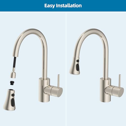 Universal Pull Down Spray Head for Kitchen Faucet, 3 Modes, Brushed Nickel | NSF/ANSI/CAN 372 Certified, 15 Adapters Compatible with Moen Delta Faucet, Kitchen Sink Faucet Sprayer Head Fit Most Faucet - color: Brushed Nickel, style: Handy Design