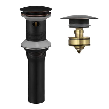 BWE Oil Rubbed Bronze One Piece Bathroom Vessel Sink Drain Stopper with Overflow Pop Up Drain Assembly with Strainer for Bathroom Vessel Vanity Faucet - color: Bronze, size: With Overflow