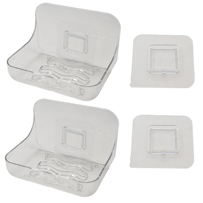 2Pcs Clear Acrylic Soap Dish, Self Draining Soap Holder for Shower, Wall Mounted No Drilling Adhesive Soap Saver Tray for Bathroom, Kitchen Sink, Tub Organizer - color: Clear