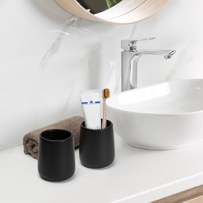 Bathroom Tumbler Cup Ceramic 2Pcs 13.5oz Reusable Toothbrush Cup 400ml, Toothbrush Holder Adequate for Your Bathroom (Black Brown) - color: Blackbrown, size: 2pcs