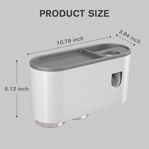 Multifunctional Wall-Mounted Toothbrush Holder, Automatic Toothpaste Dispenser Space Saving Toothbrush and Toothpaste Holder, with 2 Cup and Cosmetic Organizer (Gray 2Cup)