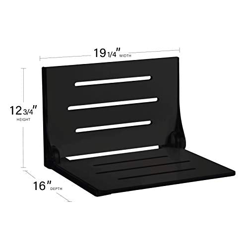 Seachrome SHAF-185155-PBS-S-MB High Back Silhouette Folding Wall Mount Shower Bench Seat with Matte Black Frame - color: Matte Black Seat With Matte Black Frame