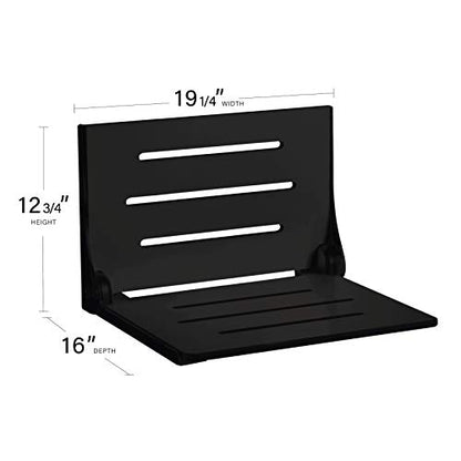 Seachrome SHAF-185155-PBS-S-MB High Back Silhouette Folding Wall Mount Shower Bench Seat with Matte Black Frame - color: Matte Black Seat With Matte Black Frame