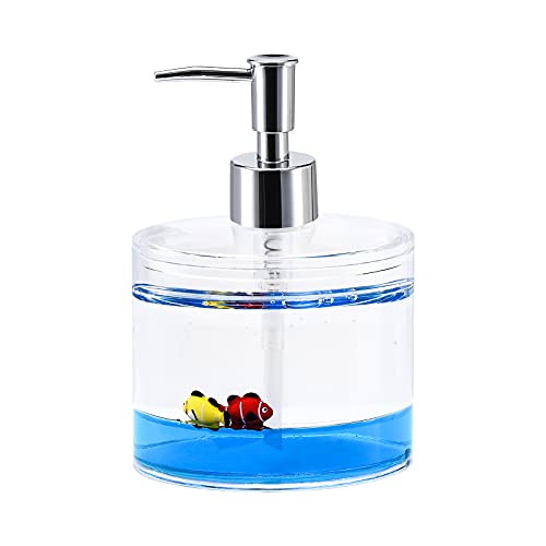 4 Piece Acrylic Liquid 4D Floating Motion Bathroom Vanity Accessory Set Ocean Cartoon Animal Theme Fish Toothbrush Holder, Tumbler, Soap Dispenser, Soap Dish - size: 4-piece, style: Fish