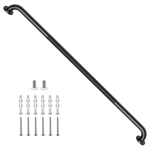 48 Inch Matte Black Shower Grab Bar w/Anti Slip Grip, ZUEXT Stainless Steel Bath Grab Bar,Bathroom Balance Bar, Wall Mount Safety Handrail Support, Handicap Injury Elderly Senior Assist Handle - color: Black, size: 48 Inch