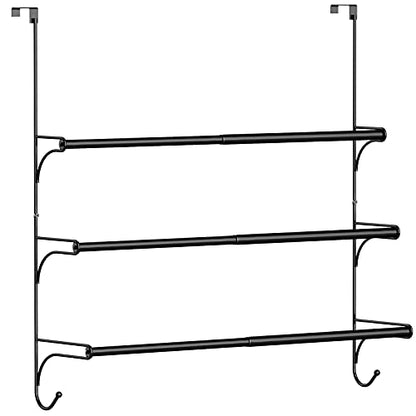 Auledio Adjustable Over the Door Triple Towel Rack with Hooks,Black - color: Black