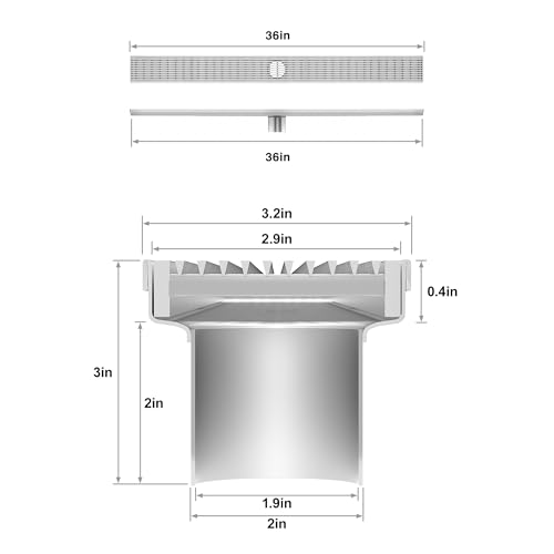 304 Stainless Steel Linear Shower Drain, Bathroom Drain with Removable Grate & Hair Catcher, Waterproof Tile Floor Drain, CUPC Certified (Brushed Finish, 36 Inch) - size: 36 Inch