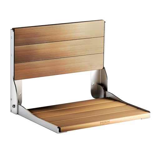 Moen DN7110 Home Care Fold-Down Shower Chair, Teak Wood Bench with Stainless Steel & Aluminum Frame, Wall-Mounted, ADA Compliant, Supports up to 400 lbs - color: Teak Wood